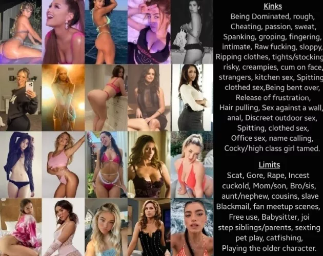 [F4M] I am roleplaying as one of the celebrities in the picture below. Let me know what your scenario idea is and who you would like me to play in it. Please read the Kinks and Limits - Those who ignore them will be blocked.