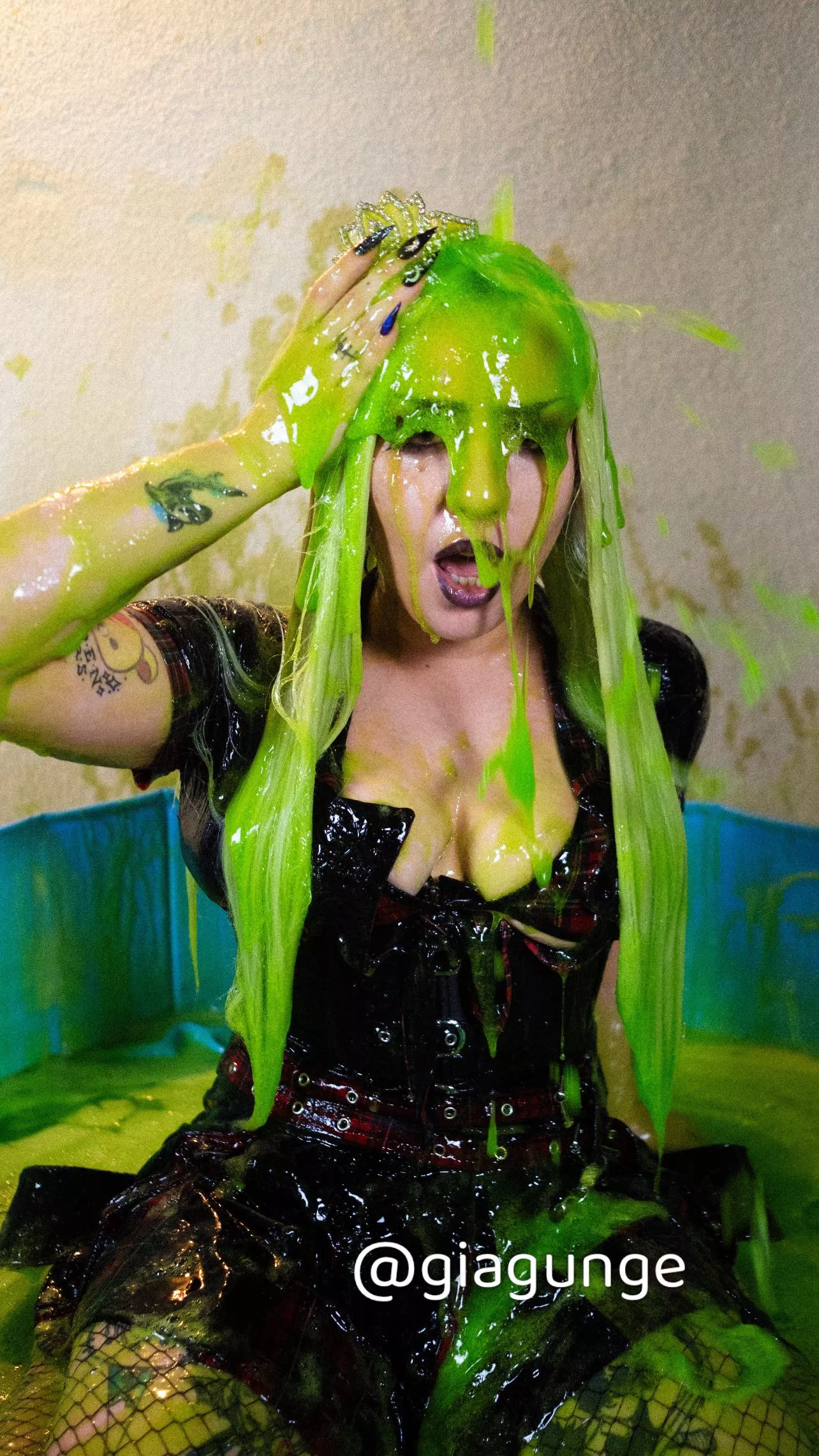 Goth girl in Green slime