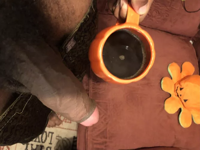 Here! I brought you some coffee… in a cute pumpkin mug! 🎃