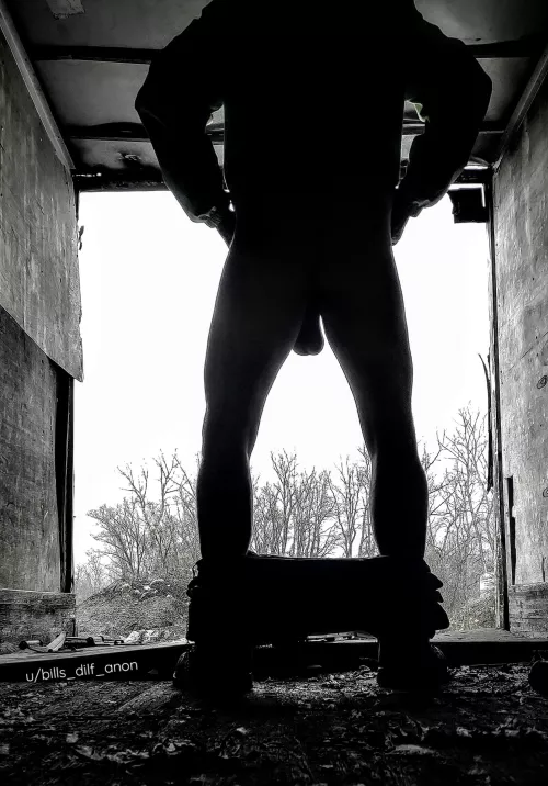 Hiding from the rain at work.