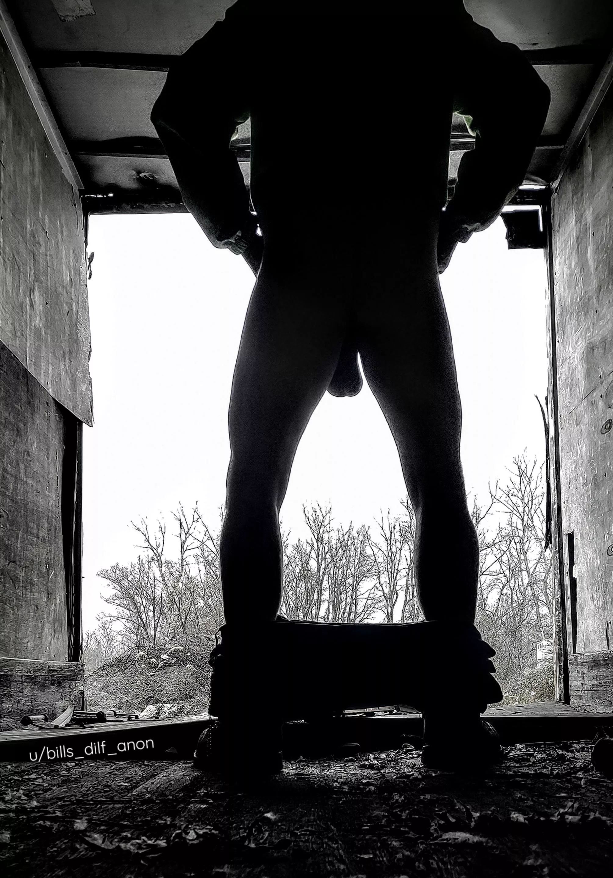 Hiding from the rain at work.