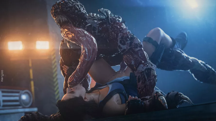 Jill and a Licker in the floor of a parking lot (Kenjo, Kenjjoo)