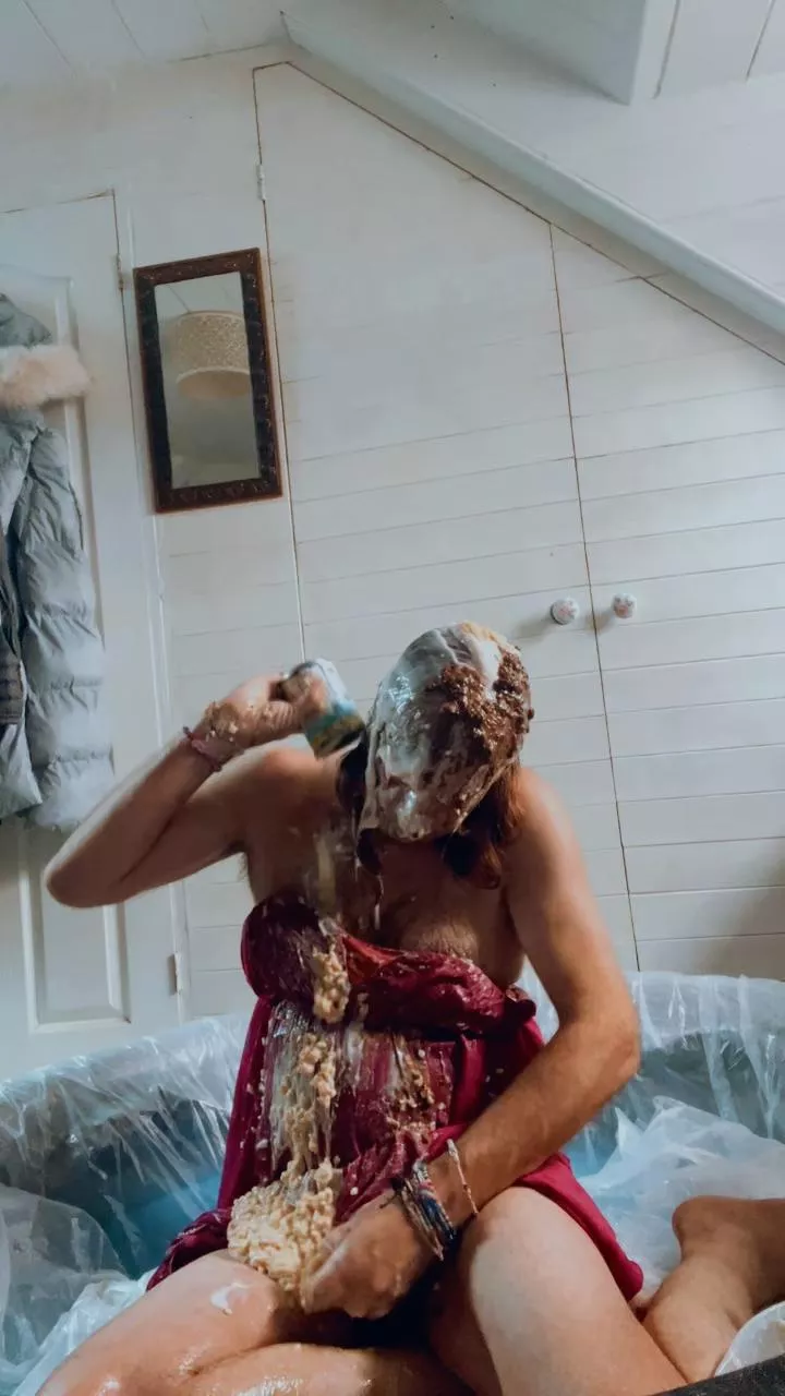 Messy food fun in my pool in evening dress :)