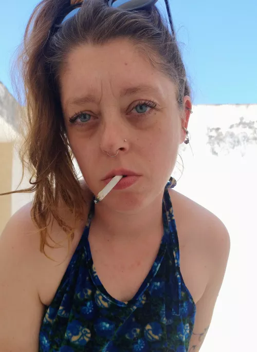 Nude pink lipstick, so sexy combo with a cigarette 