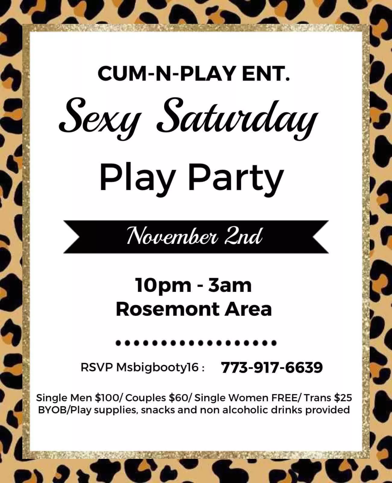 Play Party Nov. 2nd in Rosemont. Open to couples, single women, and limited single men. See more details below 