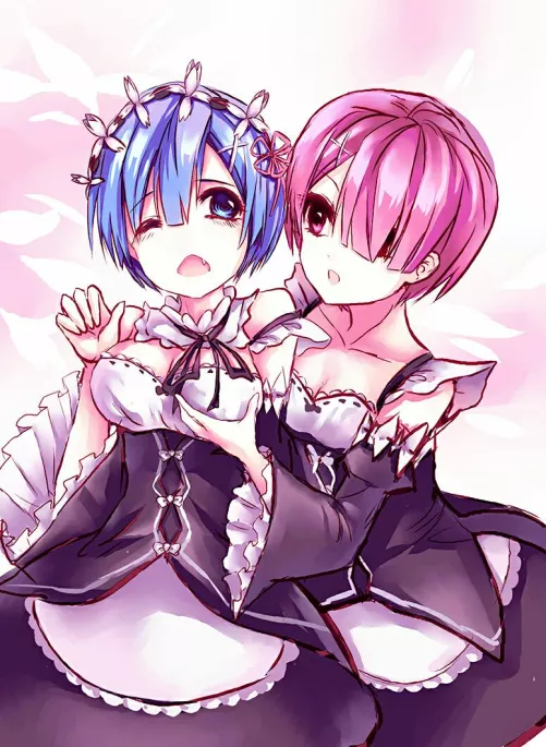 Ram giving Rem a squeeze [Re:Zero] (yoyoda)