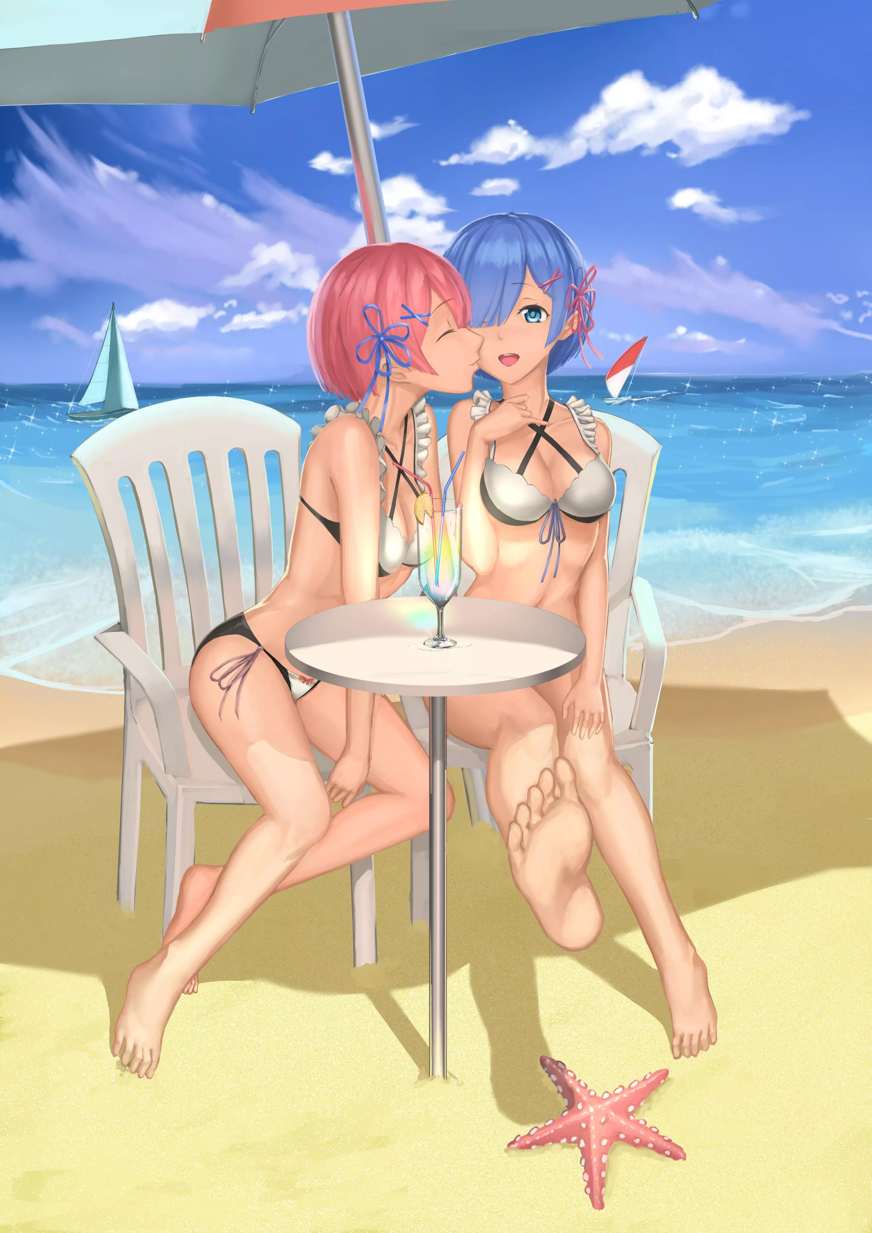 Rem and Ram having a nice beach day [Re:Zero] (ccjn@お仕事募集中)