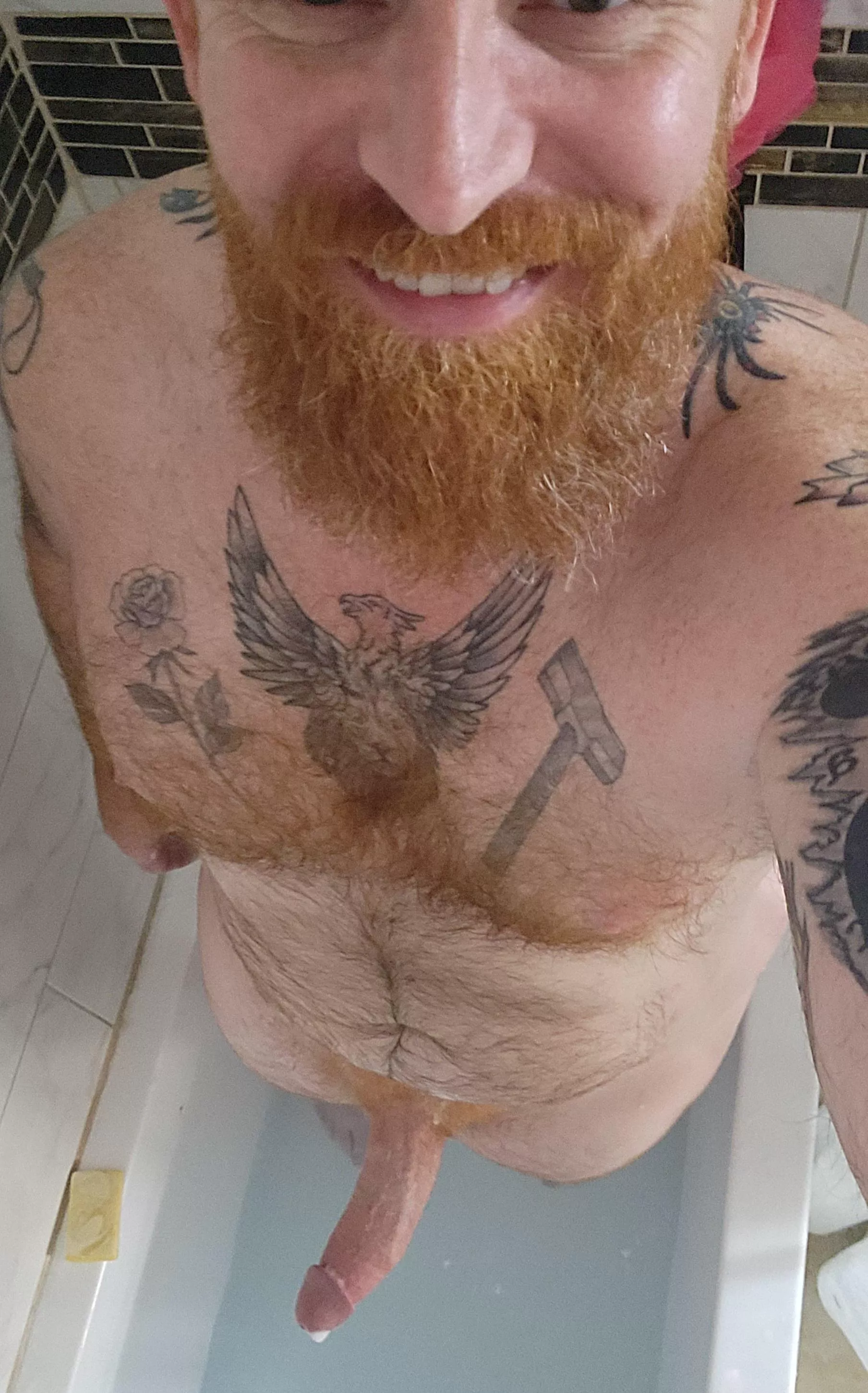 Wanna help me wash my ginger cock?
