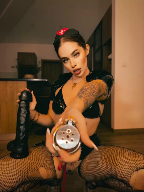 Would you let nurse Sky cage your useless cock 