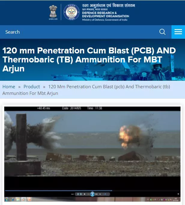 Apparently India uses a type of ammunition for its tanks called “Penetration Cum Blast”