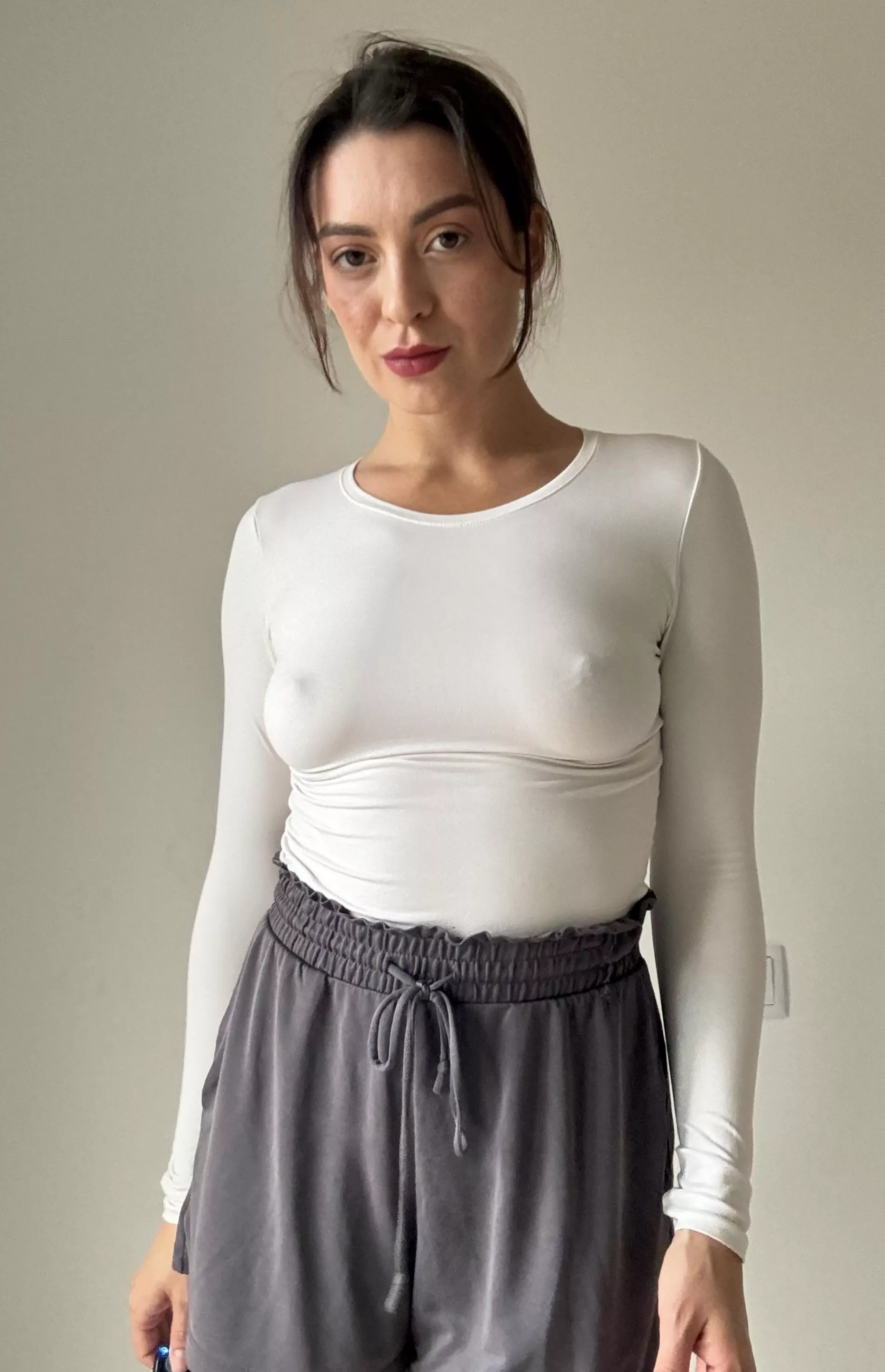 Braless in a white tight outfit is the best