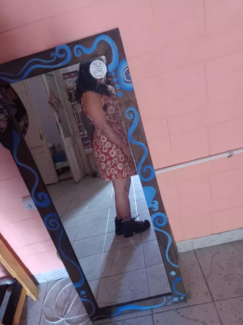 Floral dress ready to go out for a walk.