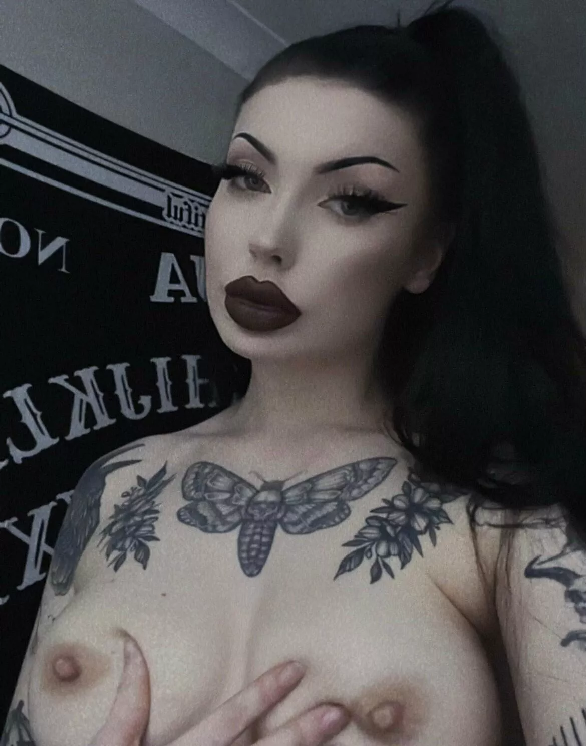 Goth girls love taking selfies touching boobies!