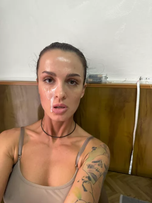 I'm gonna work, and then I want your cum all over me, okay