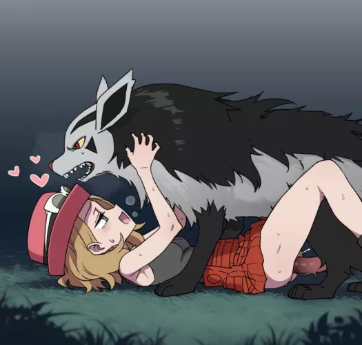 Serena helping out her Mightyena (Hentamonn)