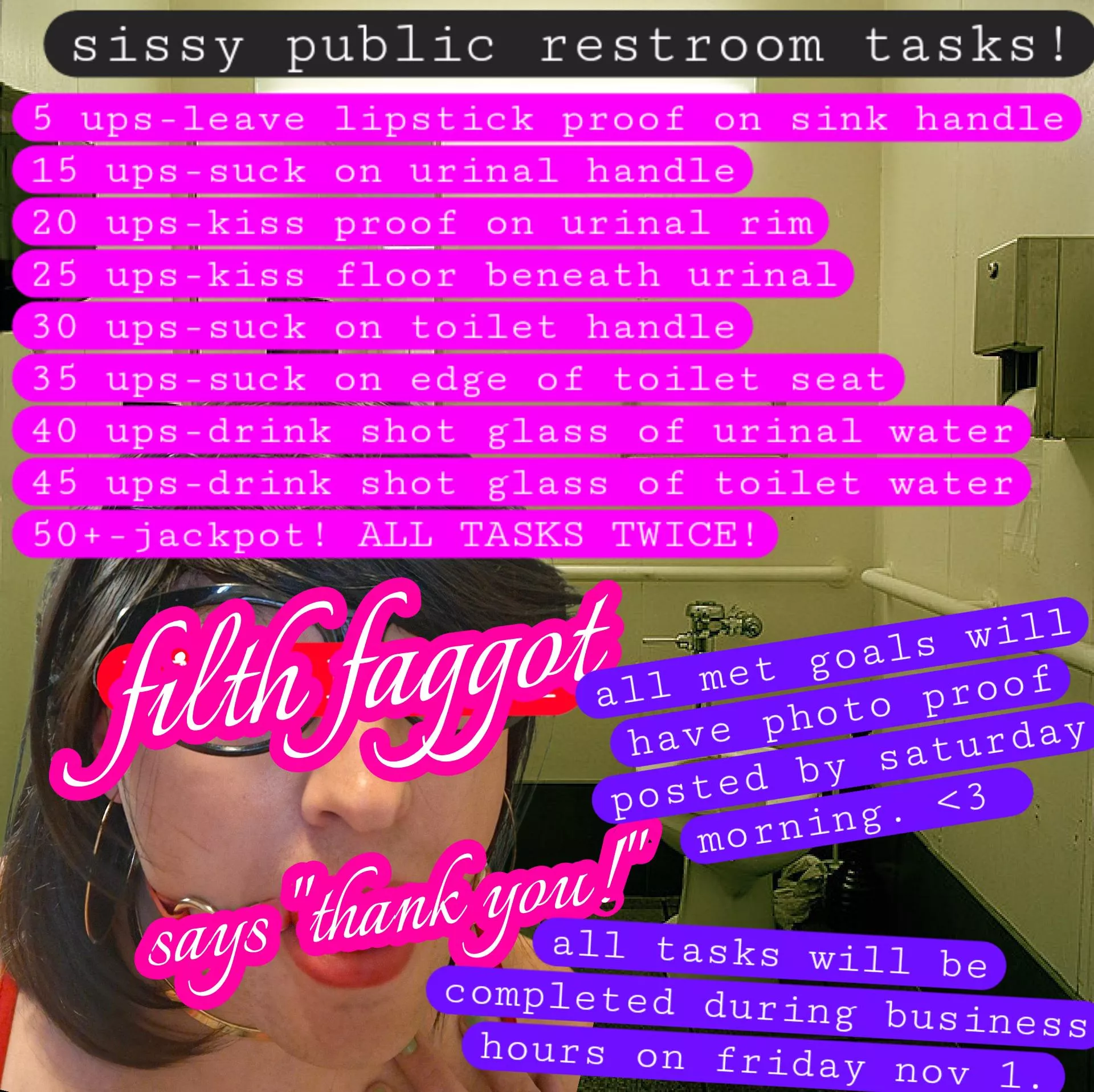 sissy public restroom humiliation (upvote tasks!)