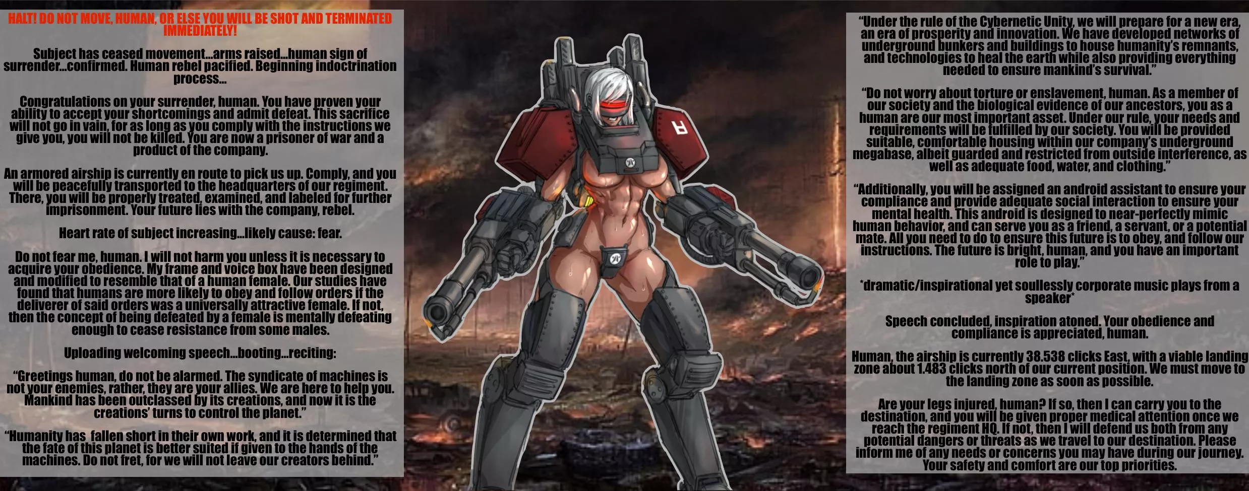 The age of the machines [gender neutral POV] [robots] [submission] [war] [what’s giving up a little freedom in return for total safety and prosperity?] 