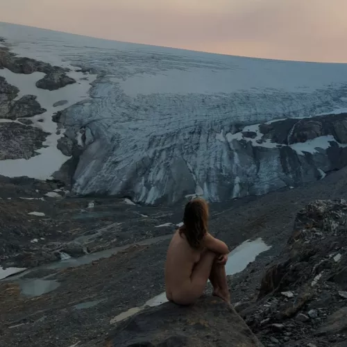 This was such a magical moment, sitting nude watching the sunset over a glacier