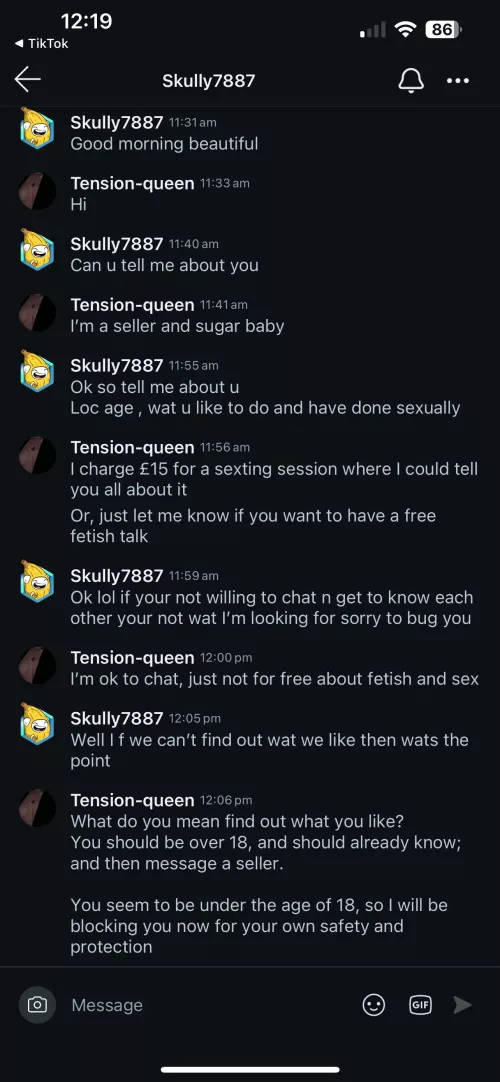 U/ skully7887 Probably a minor but wanted a free fetish talk 