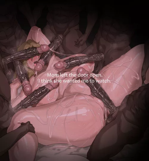 Your mom really wanted you to watch how she loved getting used by your bully & his friends