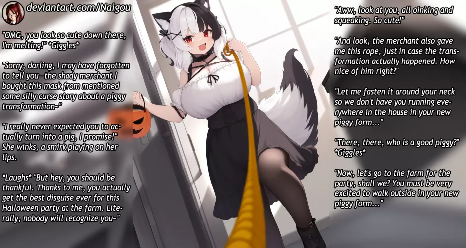 Become her pig for Halloween Part2 [commission][femdom][pig TF][transformation][pet play] [AI image]