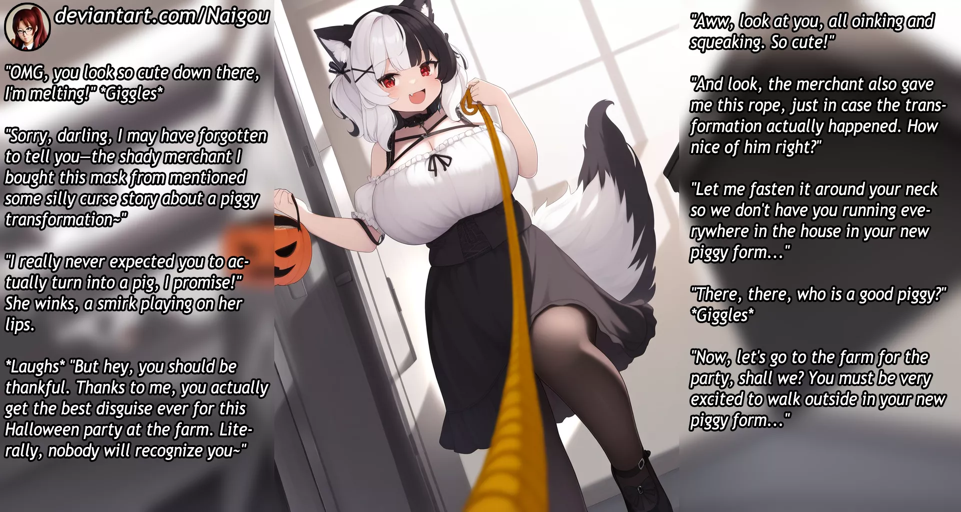 Become her pig for Halloween Part2 [commission][femdom][pig TF][transformation][pet play] [AI image]