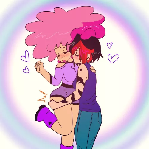 [OC][Our Little Universe] Ruby just can never resist copping a feel on her cute, little fluffy amore, Rosa 💜