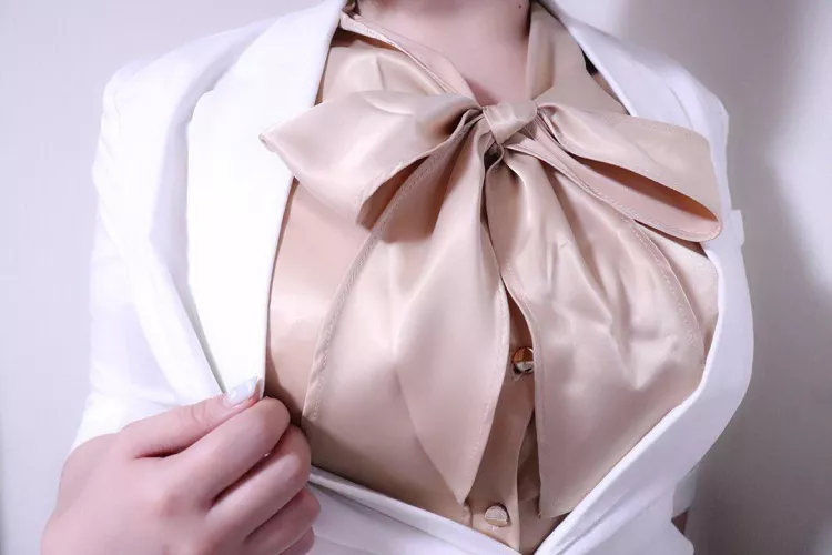 Silky busty bow blouse