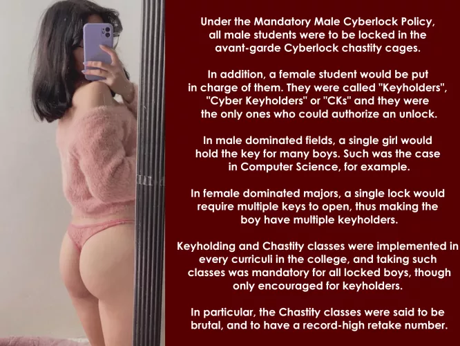 The Mandatory Male Cyberlock Policy sure changed the college experience, for boys and girls alike🩷🔑