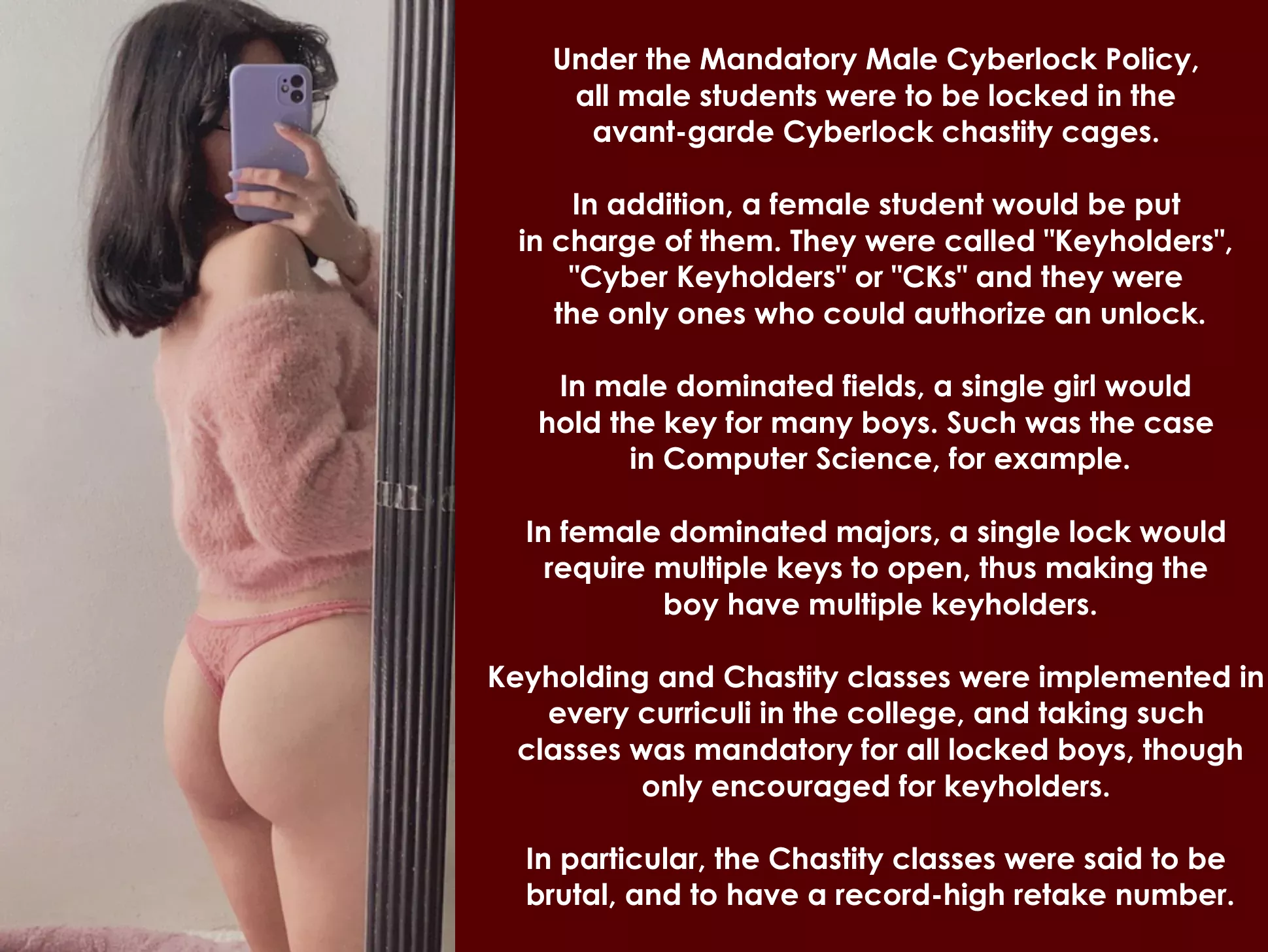 The Mandatory Male Cyberlock Policy sure changed the college experience, for boys and girls alike🩷🔑