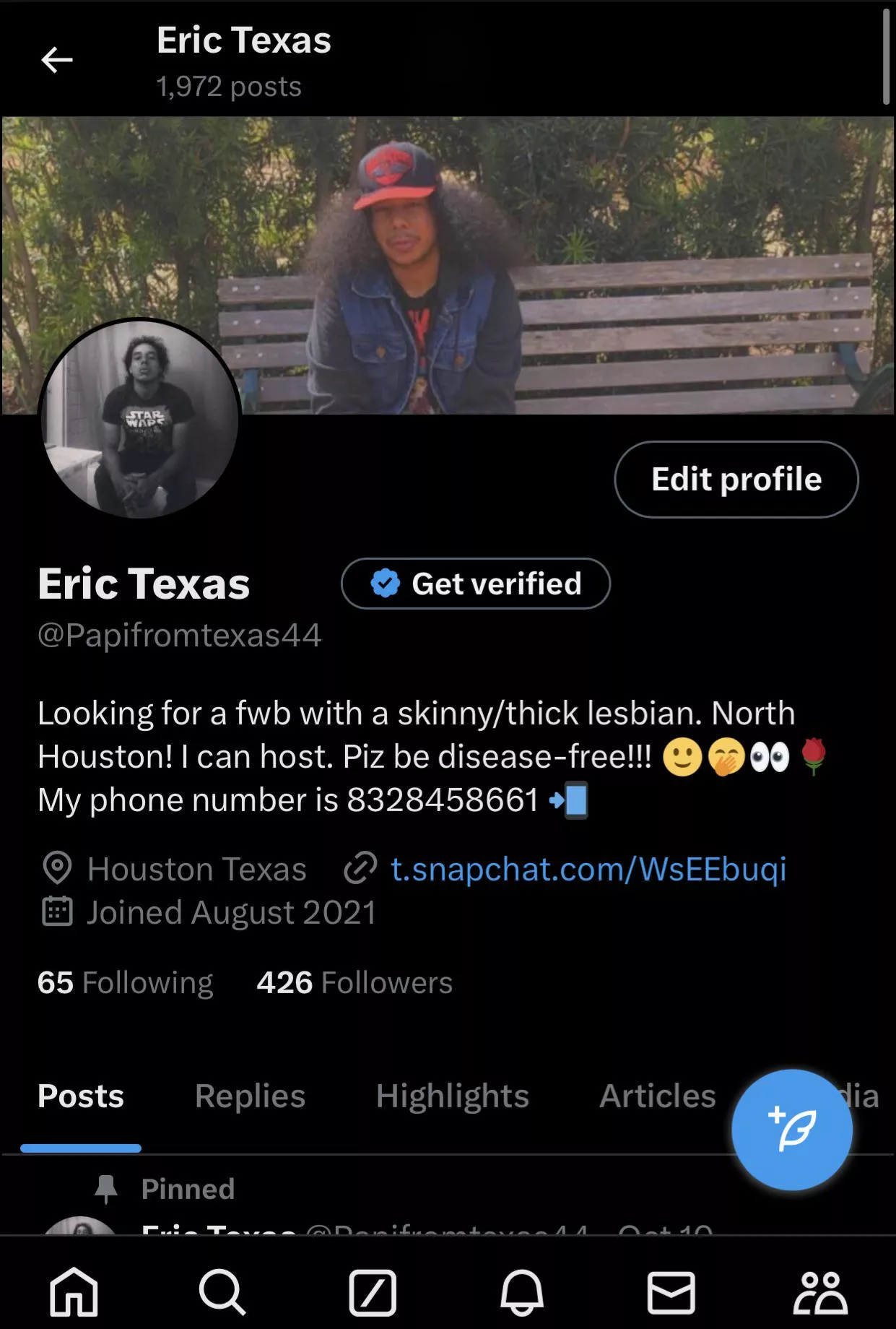 24 [M4F]#Houston Texas looking for a skinny black woman lesbian. North Houston area Texas. I can host whenever my number is 8328458661 or snap bigdaddyhtx713 and Send a picture of yourself when you message me. Twitter papifromtexas44