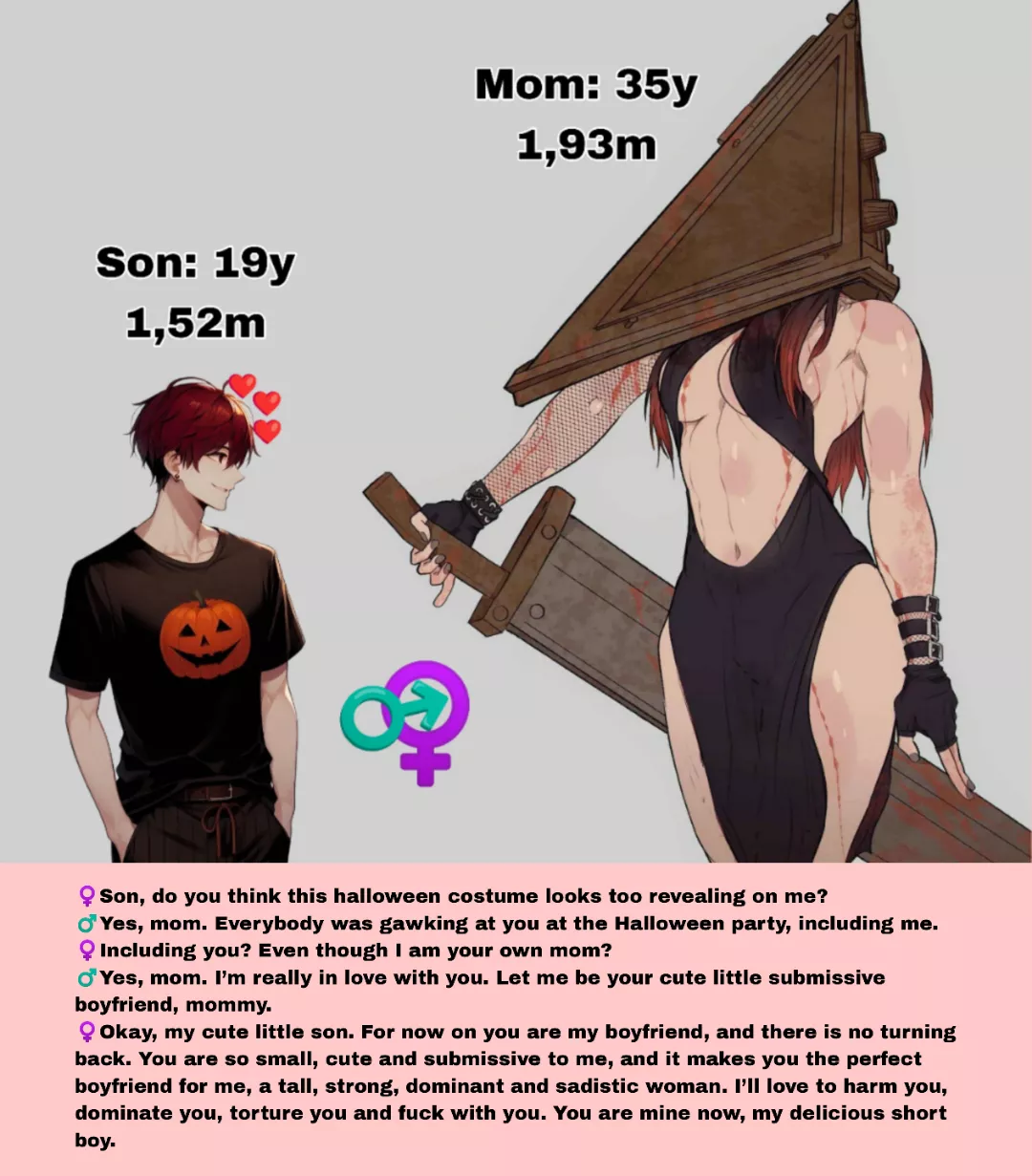 A short guy and his tall sexy mom after the Halloween party [Halloween] [incest] [MILF] [mother] [tall woman] 