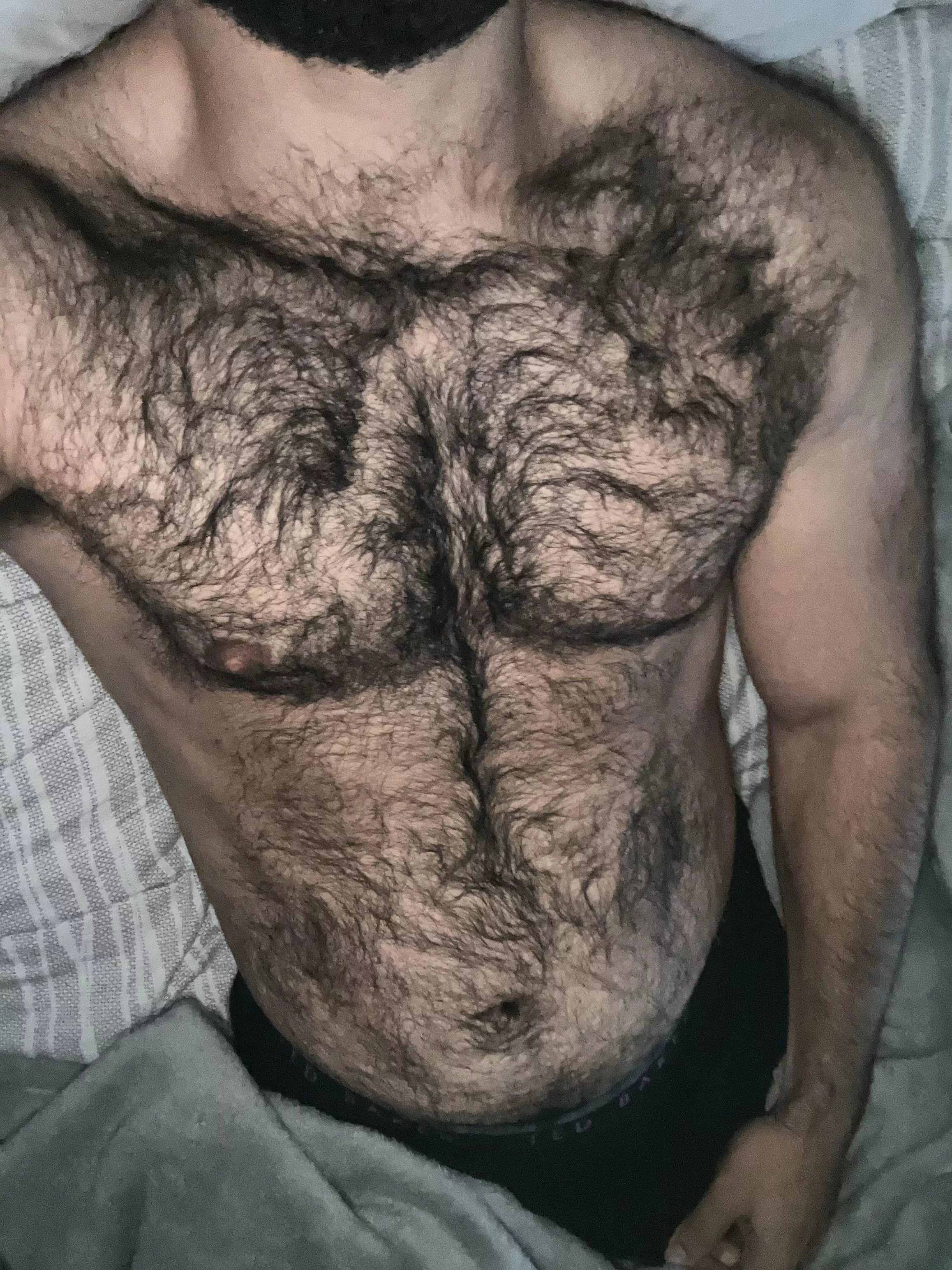 Chest hair goes up to my neck 