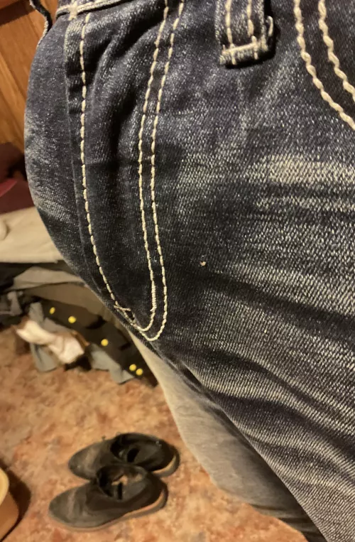 Close-up view of the bulge in my jeans
