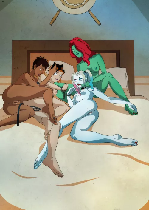 DC's Harley Quinn the animated series all females in bed.