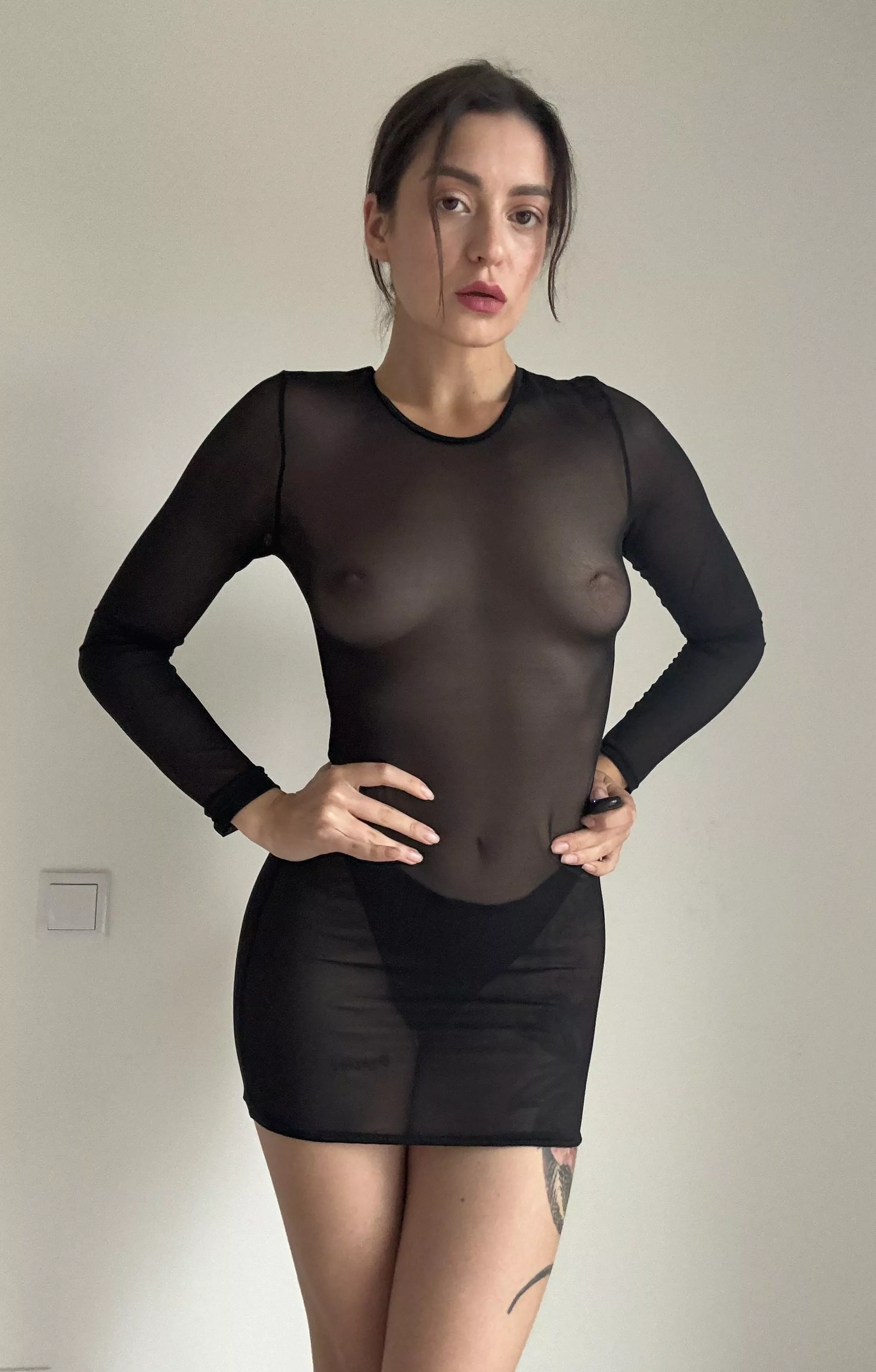 My tits under a thin layer of black nylon are barely hidden… a view that's hard to look away from