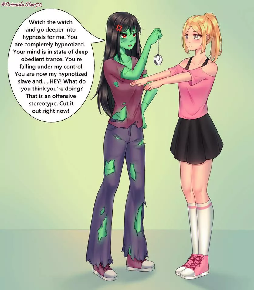 Hypnotic Zombie takes offense to hypnotized zombie [OCs] (CriseidaStar72)