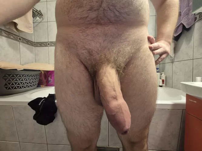 Massive soft cock before shower