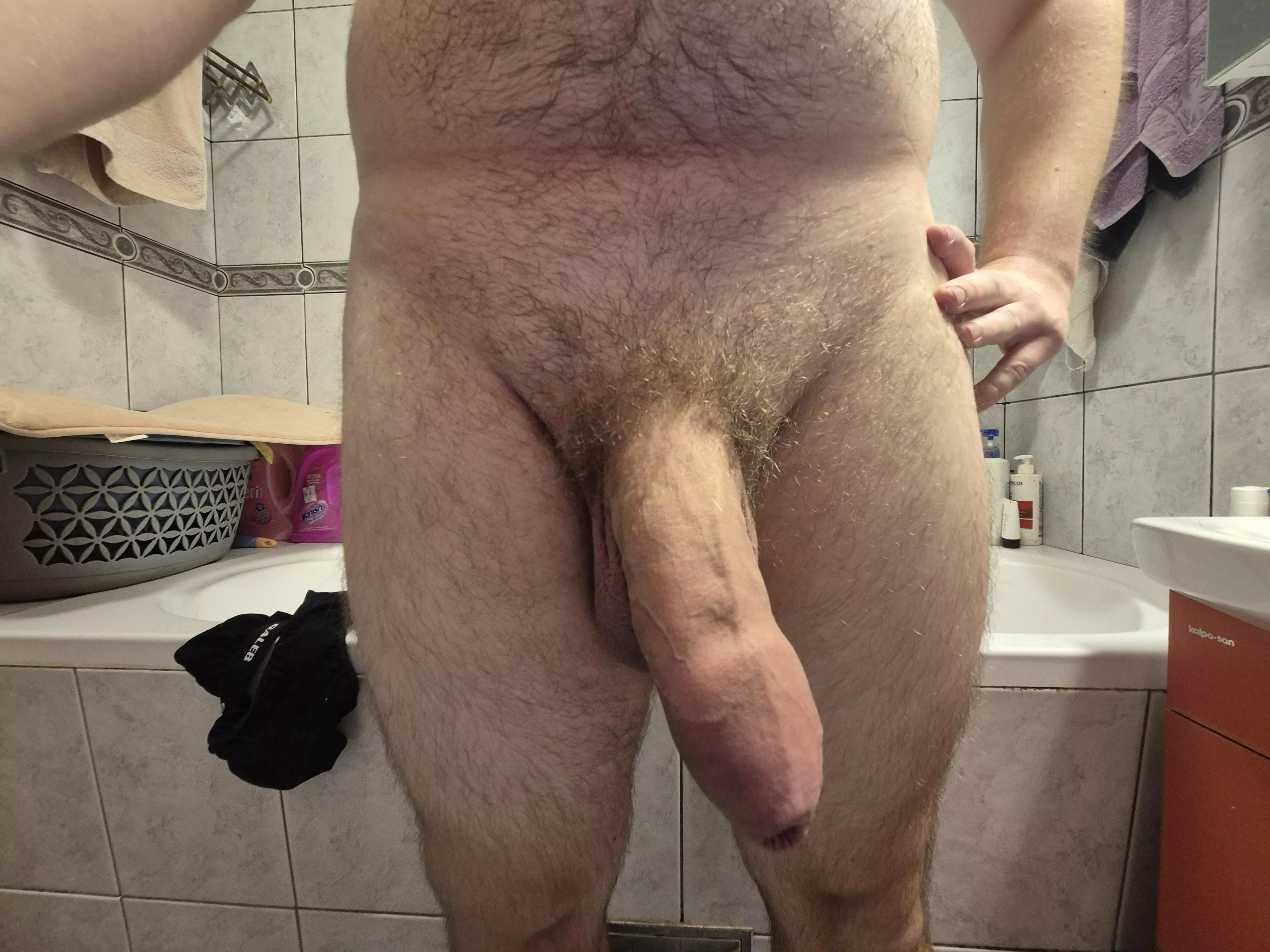 Massive soft cock before shower