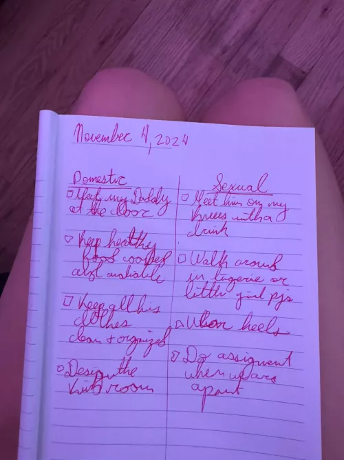 My assignment: what are my domestic responsibilities and what are my sex slave responsibilities.