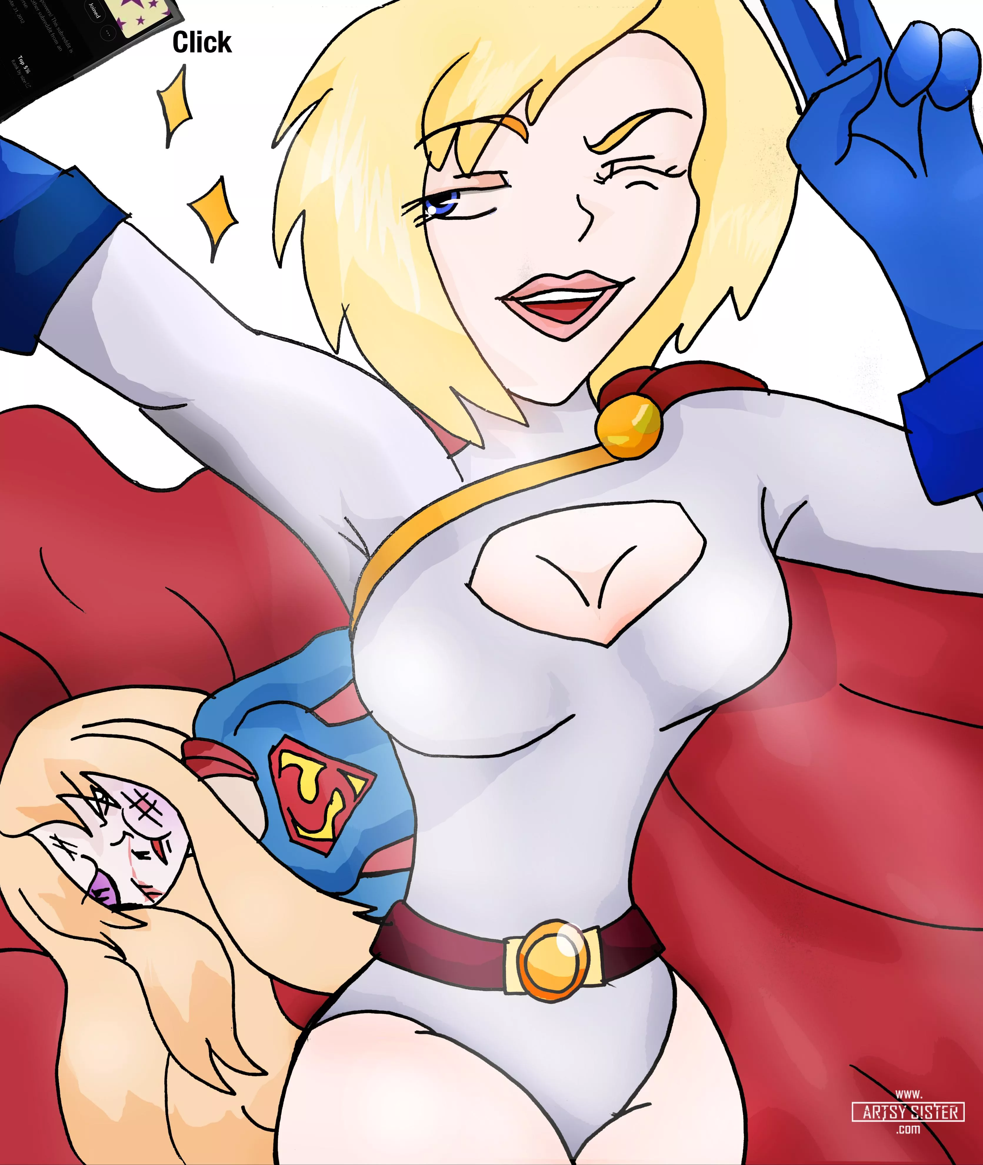 Powergirl taking a lewd selfie by me ( source in comments) 