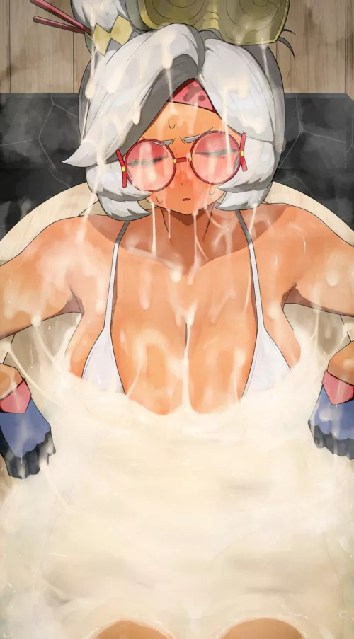 Purah having a bath after a long day of researching (Hizake)