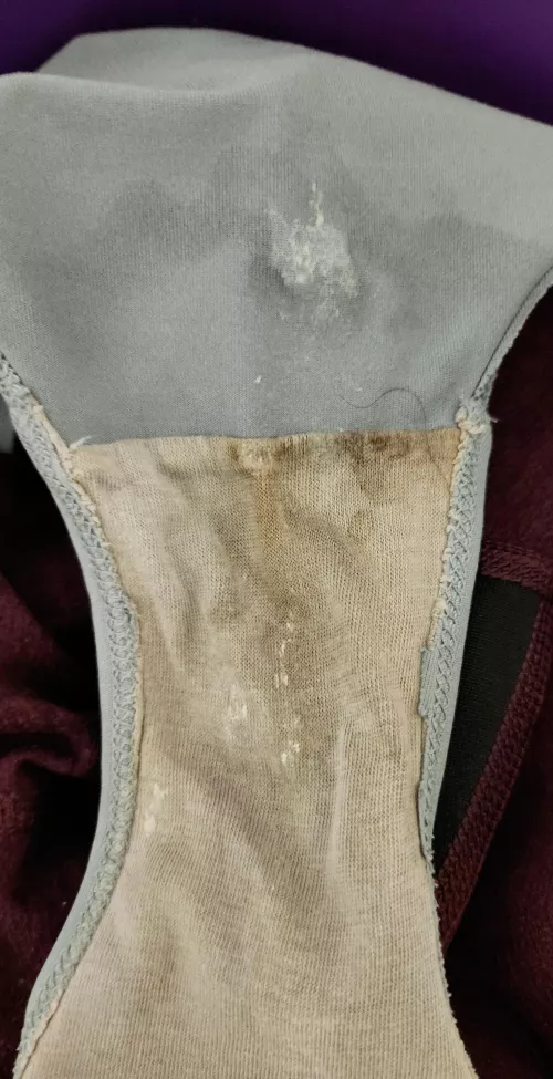 So much going on with my wife's dirty panties, love it when pubes gets caught. Such a bonus.