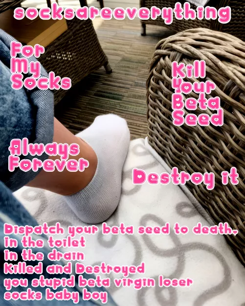 Kill your watery broken beta seed for me and my socks. Destroy your dirt in the toilet baby!