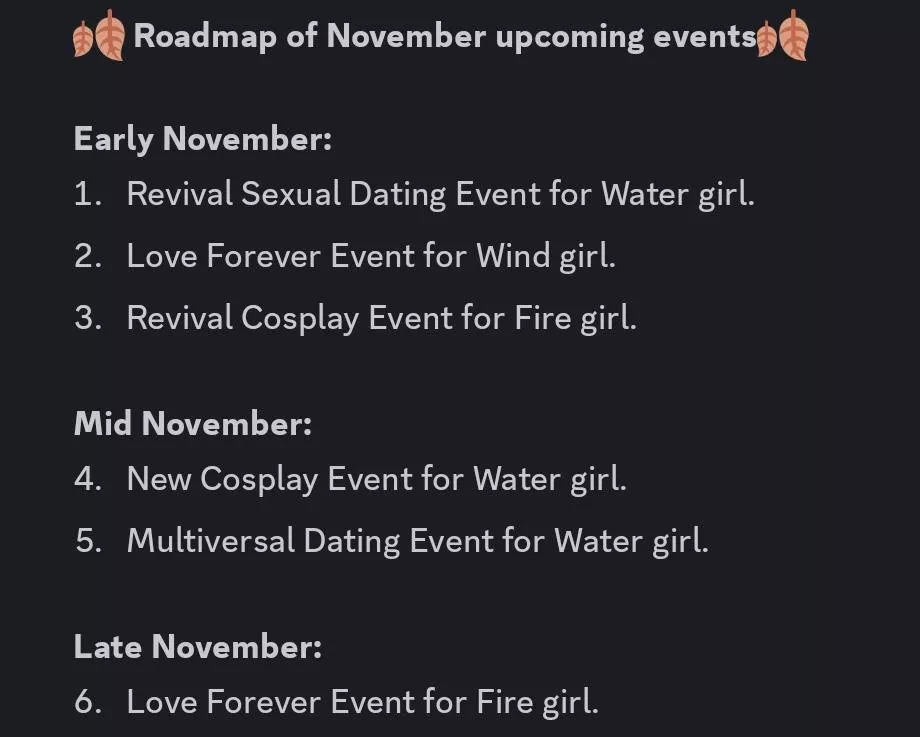 November roadmap