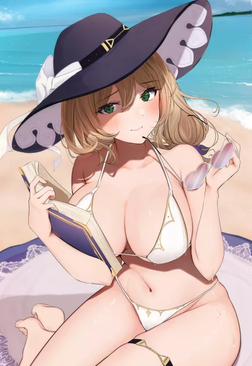 Swimsuit Lisa reading a book