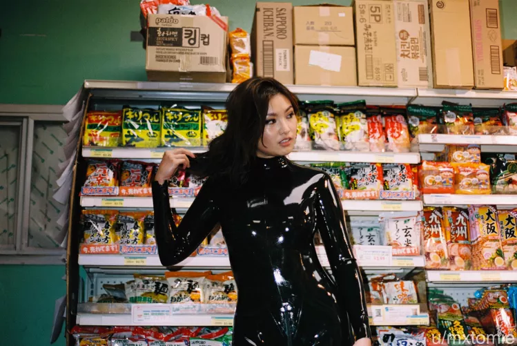 This latex catsuit makes shopping a lot more fun