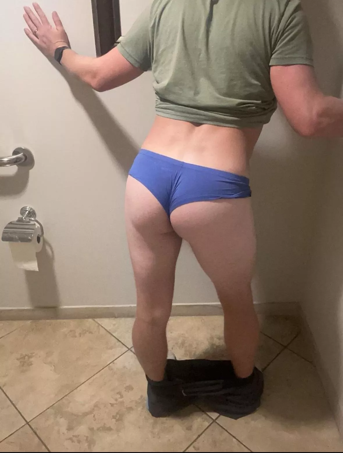 Blue cheekies at the gym