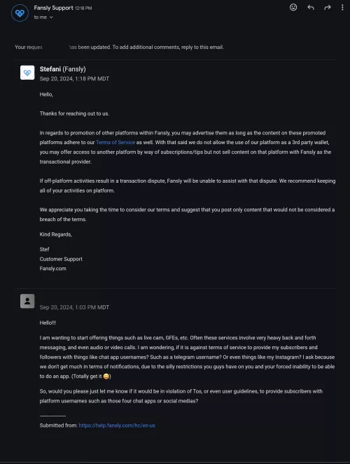 Can we dirct users off Fansly to other sites / apps? - Support's Response 