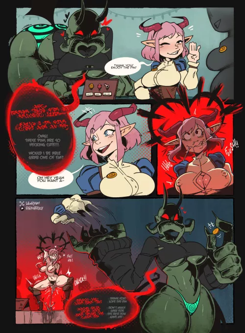 Cthulhette at a Con, pinching pins (DarkHatBoy)